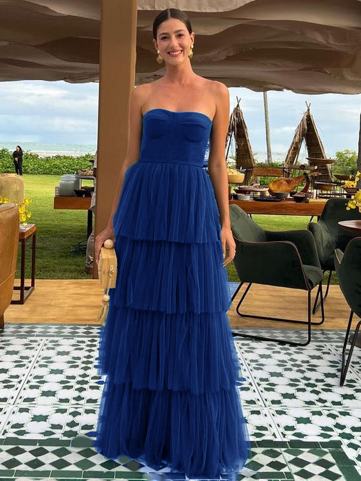 Royal Blue Strapless Long Evening Party Dress for Women PL5173