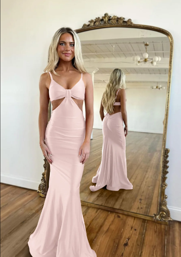 Perfect Pink Mermaid Sexy Long Party Dress Prom vestidos de noche Sleeveless Formal Evening PL7256