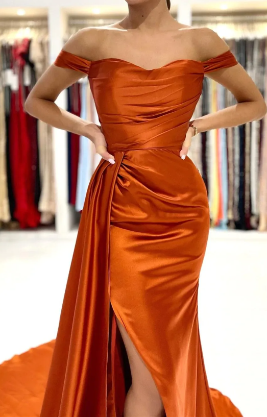 Robe de bal longue orange 2024 avec fente sexy sur la jambe PL05083