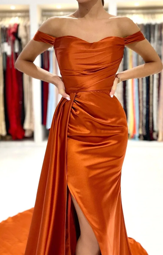 Orange Long Prom Dresses 2024 with Sexy Slit leg PL05083