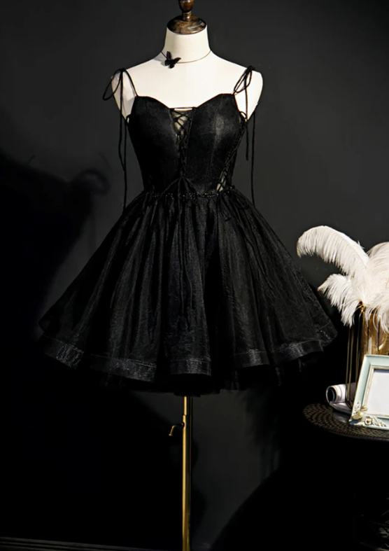 Lovely Short Black Homecoming Dress ,Spaghetti Straps Short Prom Dress