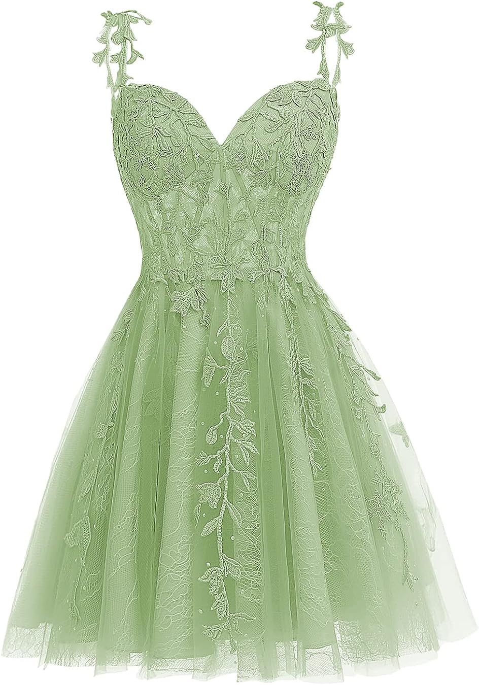 Sage Green Short Prom Dress,2024 Lace Hoco Dress for Girls SP2394