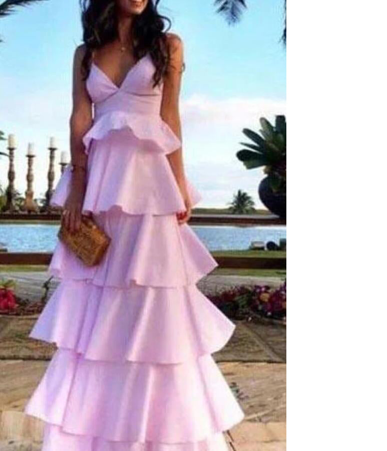 Elegante vestido de fiesta largo rosa con tirantes finos 2024