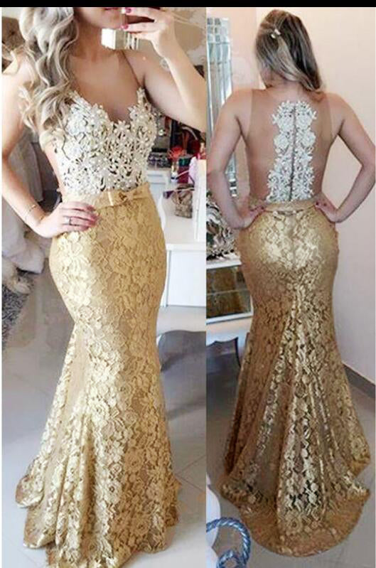 Siaoryne LP008 Champagne Lace Mermaid Prom Dresses for Women