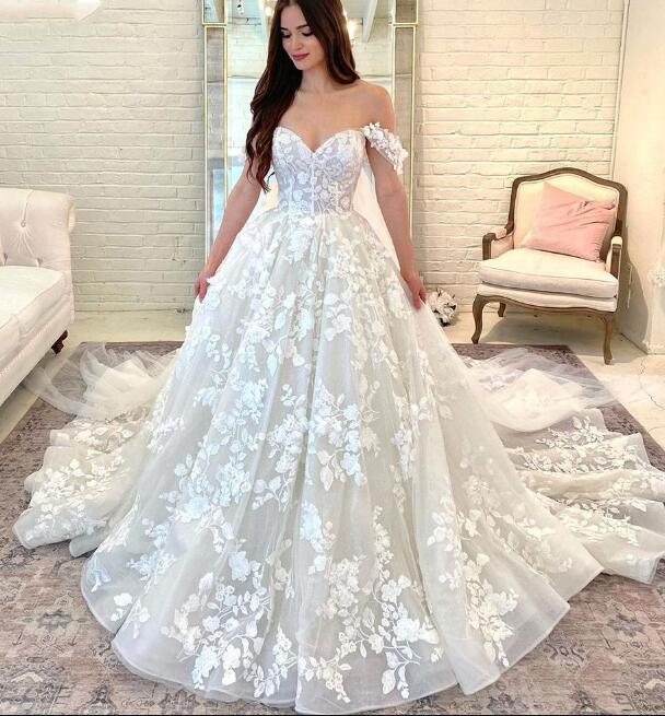 Robe de mariée princesse à épaules dénudées en dentelle ivoire Styles pour femmes 2024 WD47132