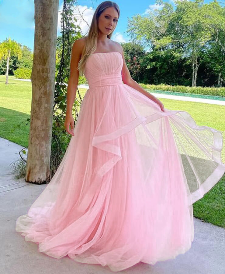 Vestido de fiesta largo sin tirantes rosa claro elegante 2025 Vestido de graduación PS1213