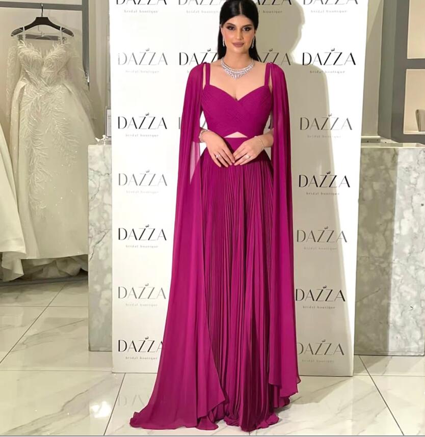 Vestido de noche largo formal para mujer color burdeos con mangas estilo capa PL12243