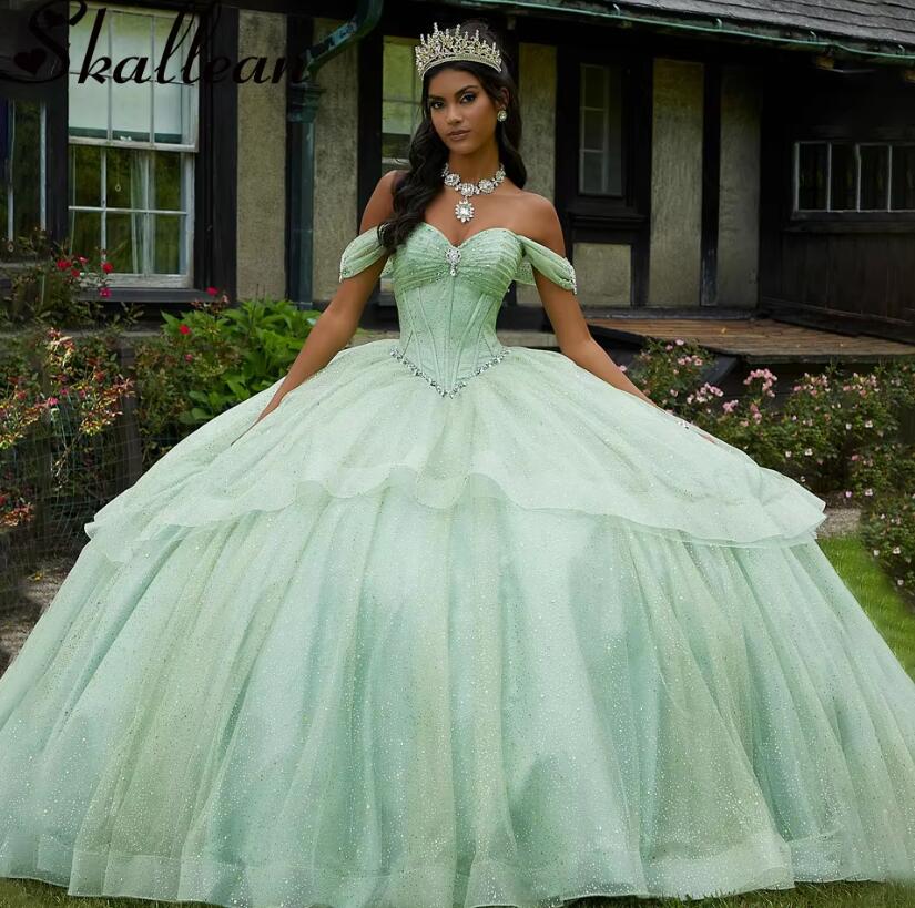 Princess Corset Glitter Light Green Quinceanera Dress Ball Gown Vestid Siaoryne Princess Corset Glitter Light Green Quinceanera Dress Ball Gown Vestid Siaoryne
