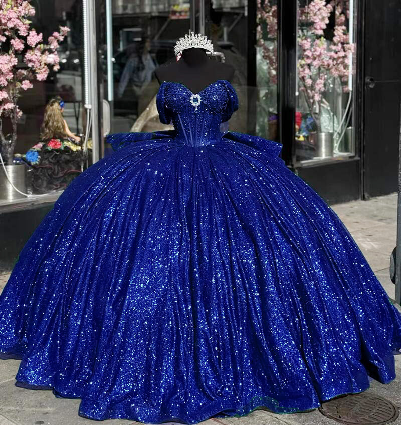 Vestido de novia azul real con lentejuelas brillantes, vestido de fiesta para niñas, vestido de quinceañera PL25173