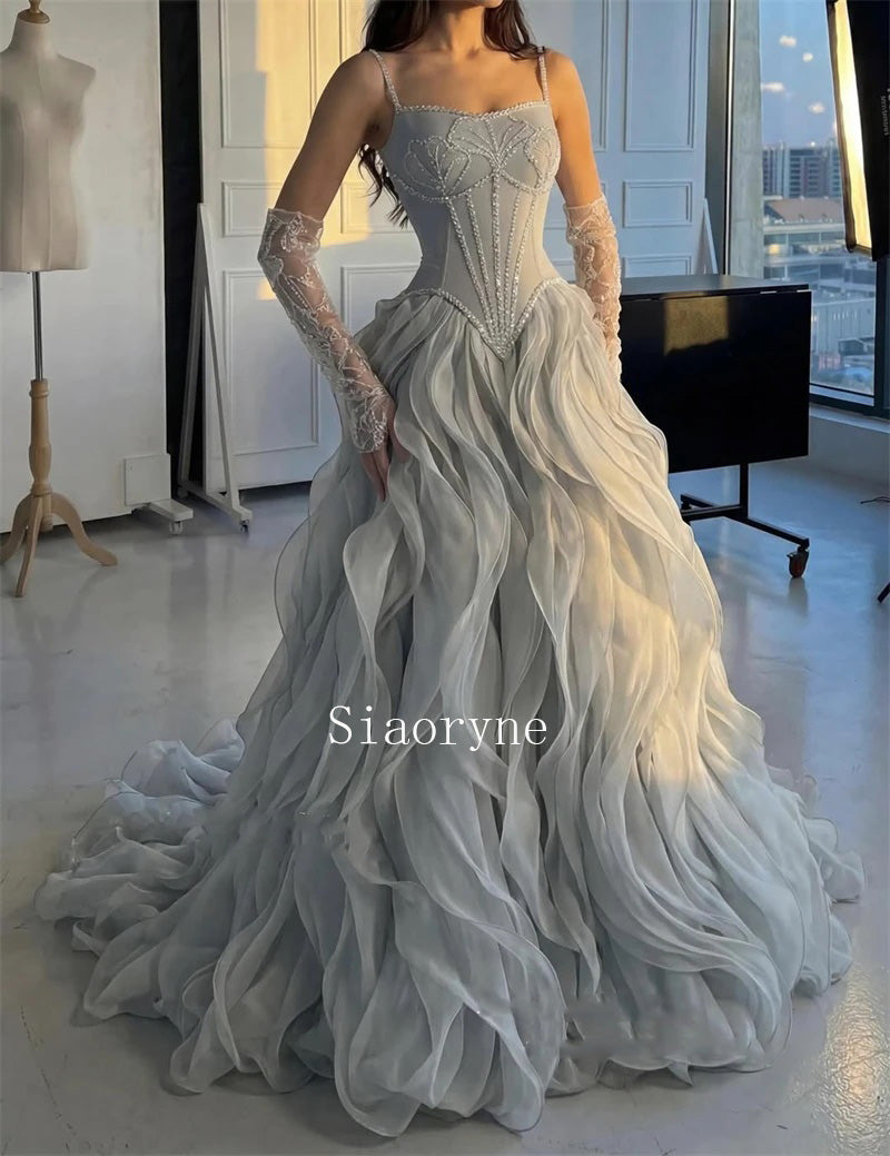 Luxury Long Evening Dresses Ruffles Beads Formal Dubai Prom Dresses Ru – Siaoryne