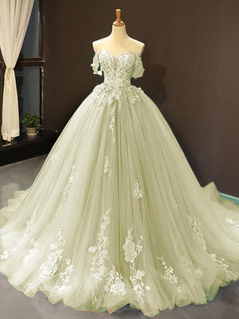 Light Sage Green Ball Gown Prom Dress Lace Appliques Sweet 16 Party Go – Siaoryne Light Sage Green Ball Gown Prom Dress Lace Appliques Sweet 16 Party Go – Siaoryne