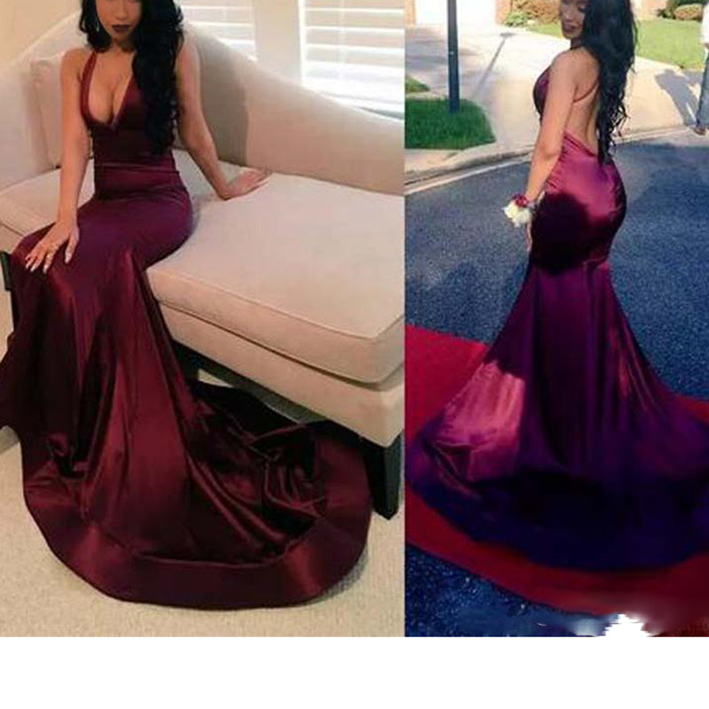 Fabulous Trumpet/Mermaid Elastic Woven Satin Long Burgundy Prom Dress main image 1