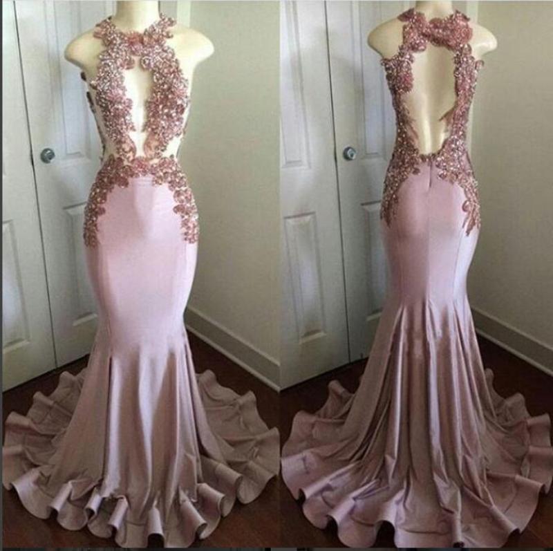 Gorgeous Halter Sexy Mermaid Evening Dresses Long Women Formal Lace Prom Gown vestidos longos para formatura