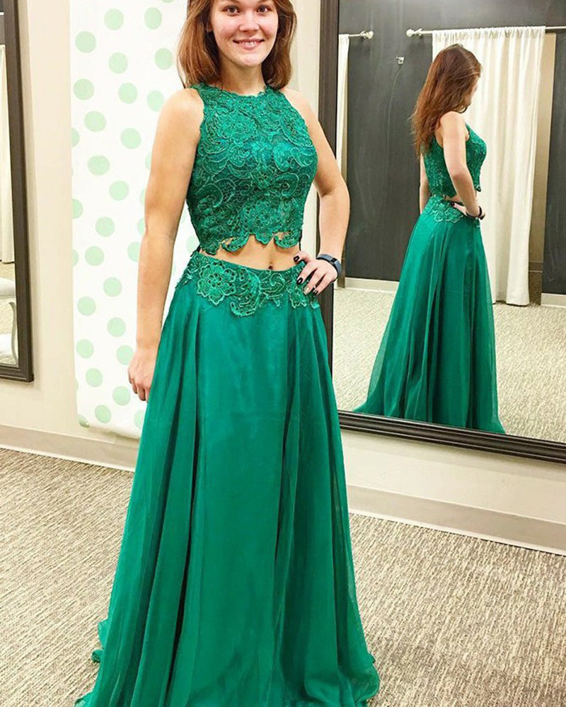 Dentelle Tenue Vert Emeraude Robe De Bal Longue Pièces En Dentelle