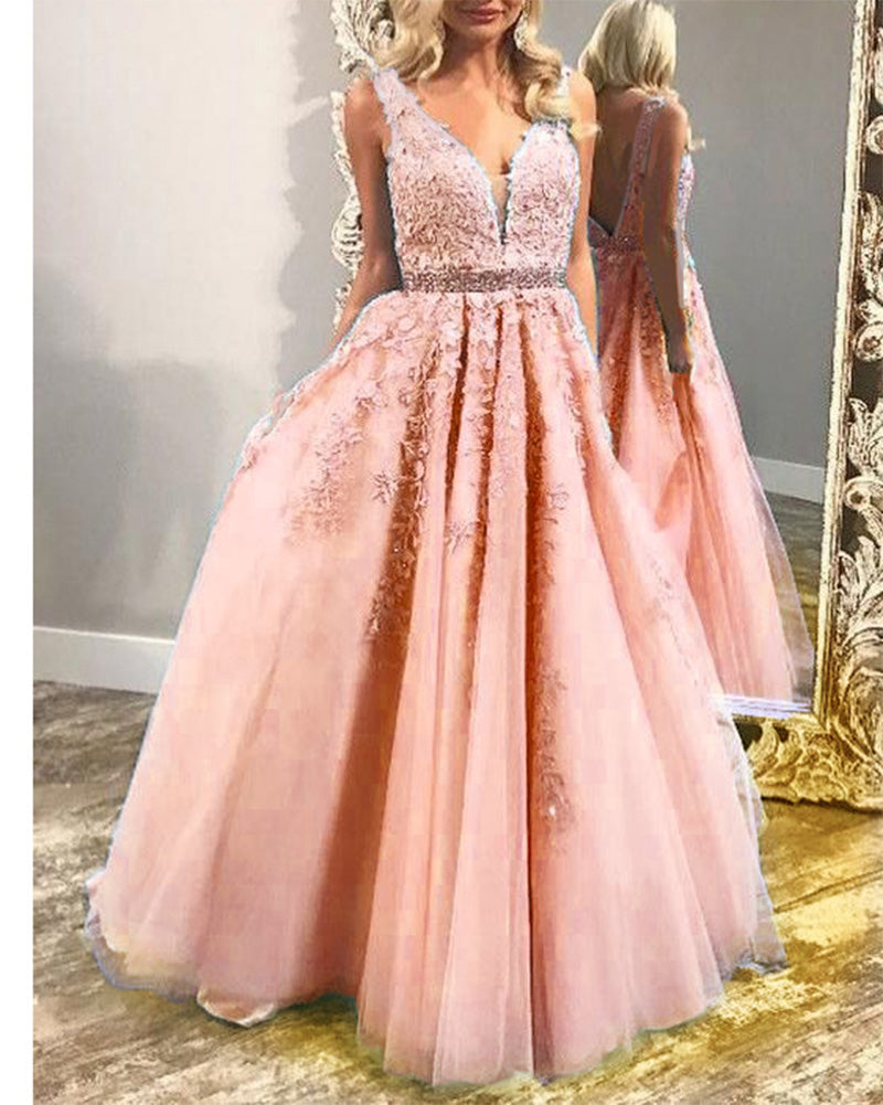 Plunge V Neck Long Girls Pageant Dress Prom Graduation Gown with Lace 2019 PL5440