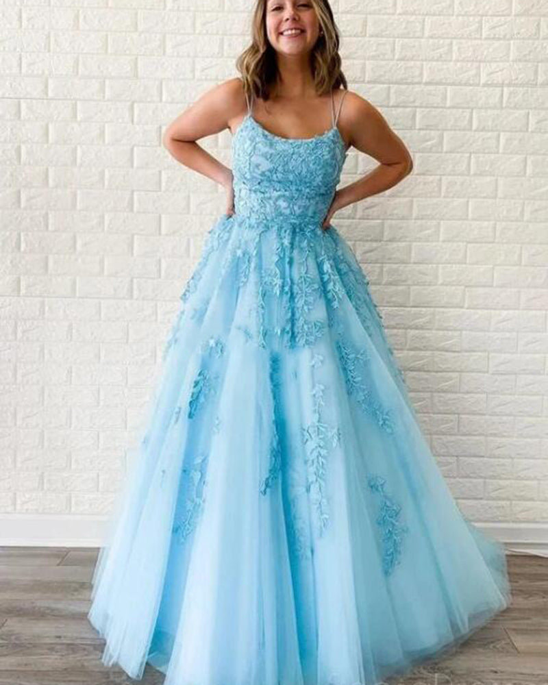 Breathtaking  Pale Yellow/Light Blue lace Tulle Girls Formal Gown Prom Dress with lace up tie back