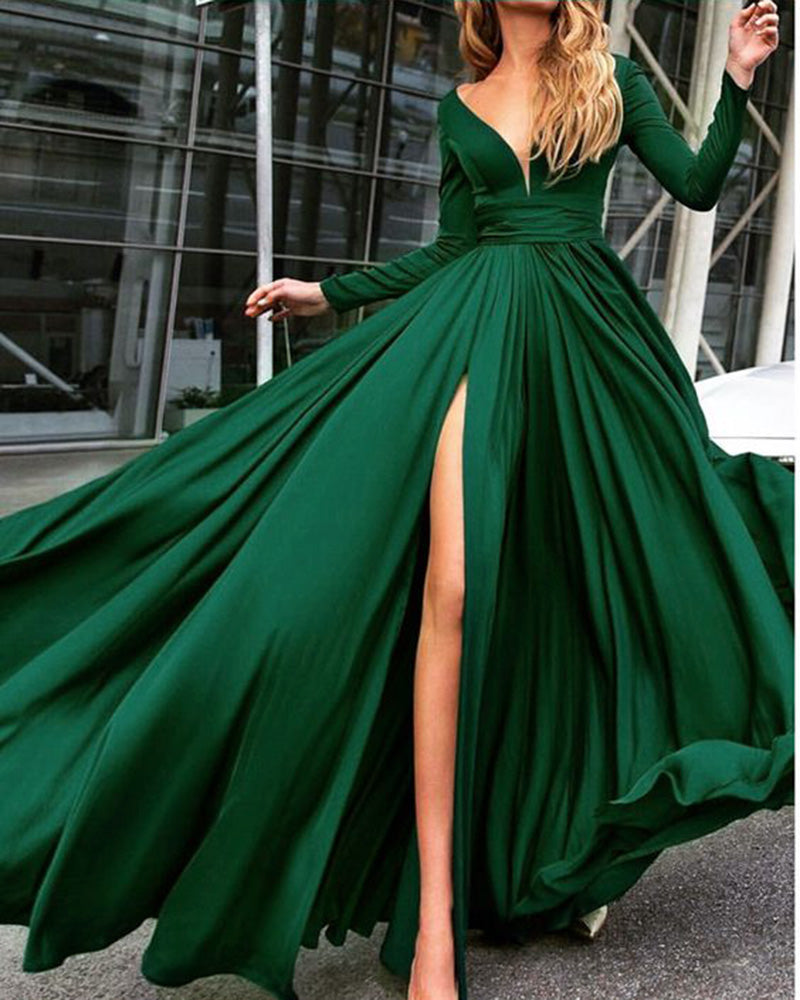 LP3375 Silk Long Sleeved Evening Prom Dresses 2022 V neck Formal Gown Siaoryne LP3375 Silk Long Sleeved Evening Prom Dresses 2022 V neck Formal Gown Siaoryne
