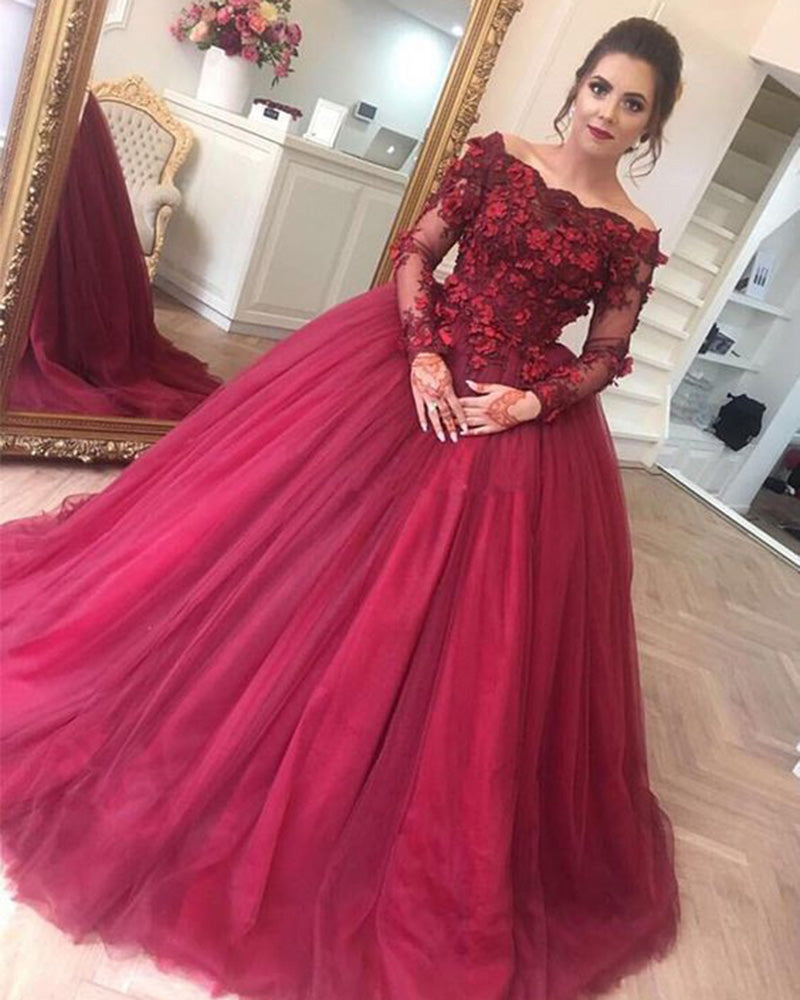 Long Sleeves Burgundy Red Ball Gown Quinceanera Dresses Party Gown PL1 Siaoryne Long Sleeves Burgundy Red Ball Gown Quinceanera Dresses Party Gown PL1 Siaoryne