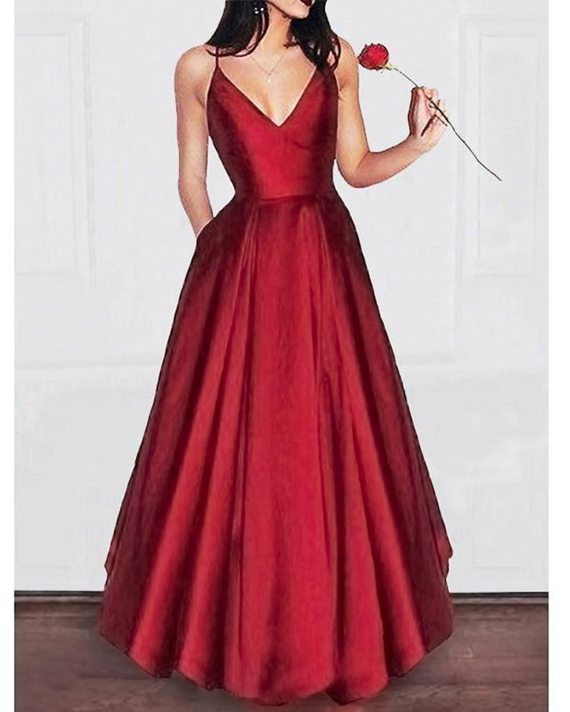 Wine Red Long Prom Dress V Neck Straps Girls Senior Formal Evening Gow –  Siaoryne