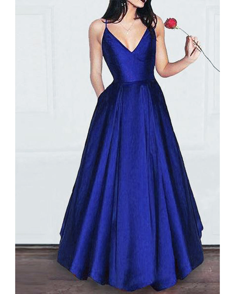 Royal Blue/Red Satin A Line Girls Prom Dress with Spaghetti Straps ves –  Siaoryne