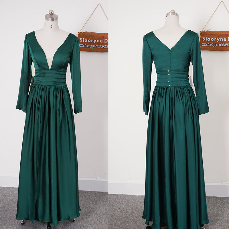 Robe de soirée longue et sexy vert olive avec décolleté en V profond et fente sur la jambe LP2208