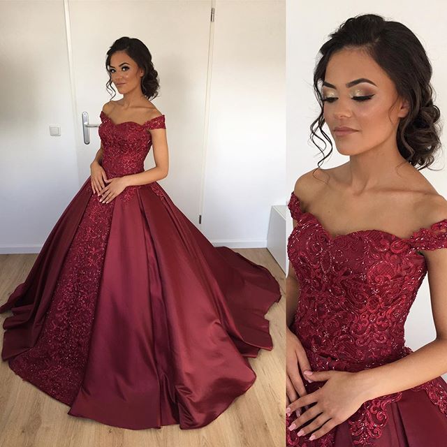 Gorgeous Wine Wedding Dresses with Straps Ball Gown Lace Appliqued Vestido Formal Gown Reception Dresses for women