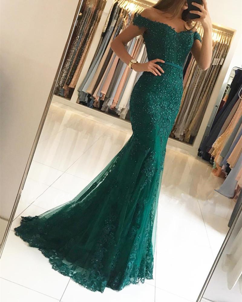 Elegante vestido de fiesta de sirena con adornos de encaje 2022, vestido largo de noche con hombros descubiertos de color rojo vino