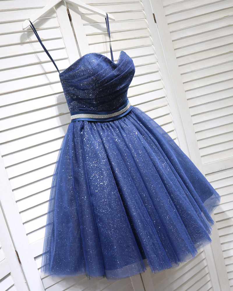 Vestido de cóctel azul con escote en forma de corazón y corsé sin tirantes y cinturón, vestido corto para regreso a casa SP0713