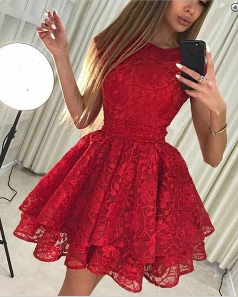 Modest Scoop Sleeve Scoop Neck Lace Short Prom Dress Junior Homecoming Siaoryne Modest Scoop Sleeve Scoop Neck Lace Short Prom Dress Junior Homecoming Siaoryne