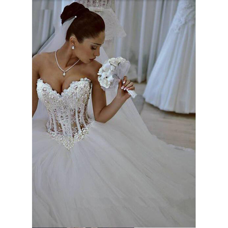 strapless open back dress Off The Shoulder Beads Appliques Wedding Dresses