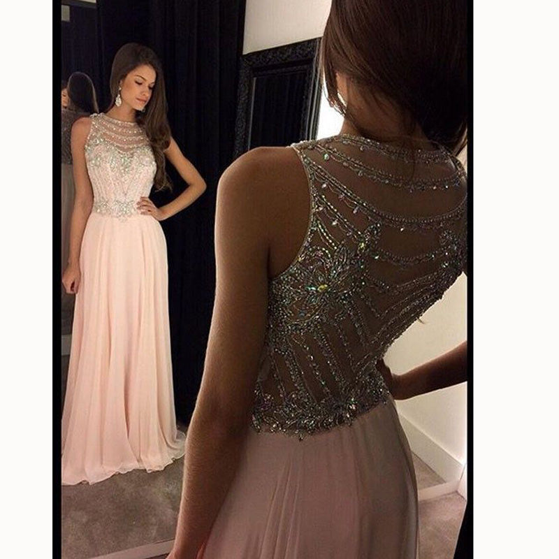 Trendy Pink Long Sleeve Beading A-line High-neck Prom Dress JTE233 main image 0