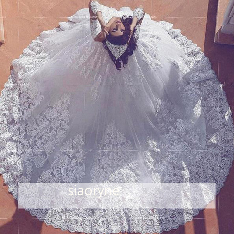 luxury arabic wedding dresses WD397 2018 Luxury Romantic Arabic Wedding Dress Long Sleeves Bridal Go –  Siaoryne
