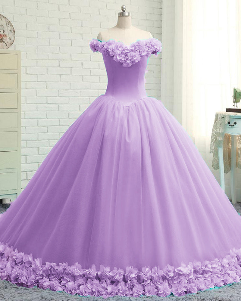 purple rose wedding dress Purple Tulle Ball Gowns Flower Wedding Dresses Crystal Beaded Bodice