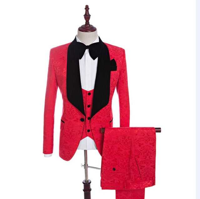 Traje para hombre 2022, nuevo, para padrinos de boda, con solapa chal, esmoquin para novio, rojo, blanco y negro, para boda, chaqueta de padrino (chaqueta, pantalones, pajarita y chaleco)