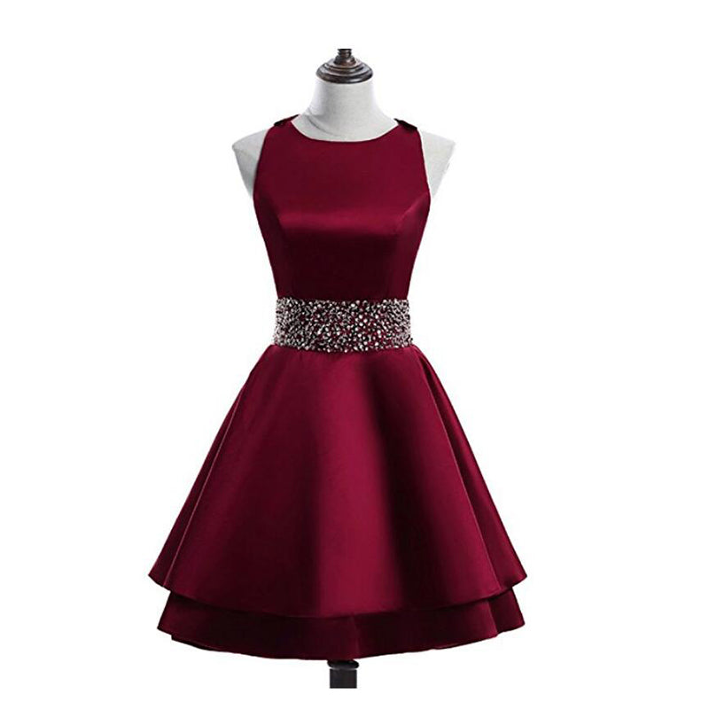 Vestido de fiesta de graduación de corte A con cuello halter, vestido de fiesta semiformal de octavo grado, vestido de fiesta para niñas, vestido corto con cinturón de cuentas SP245