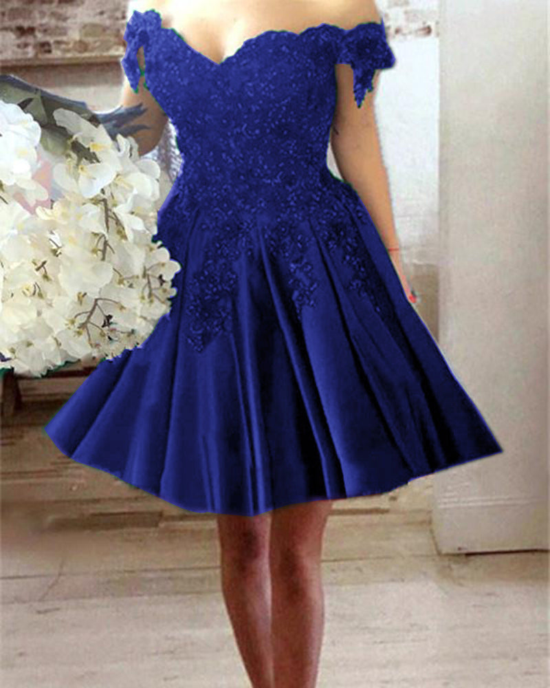 Blue/Red/Green Lace Off the Shoulder Short Prom Dresses Girls 8th Grad Siaoryne Blue/Red/Green Lace Off the Shoulder Short Prom Dresses Girls 8th Grad Siaoryne