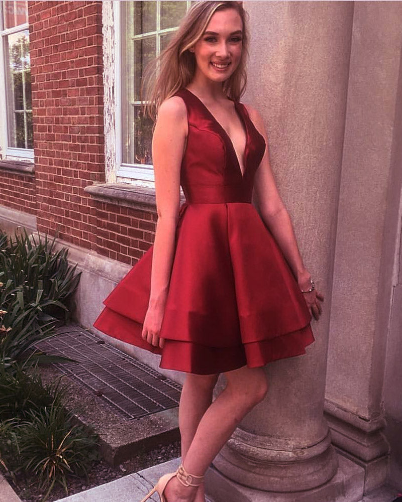 Sexy Burgundy Deep V Neck Short Prom Dress Satin Girls Short Homecomin Siaoryne Sexy Burgundy Deep V Neck Short Prom Dress Satin Girls Short Homecomin Siaoryne