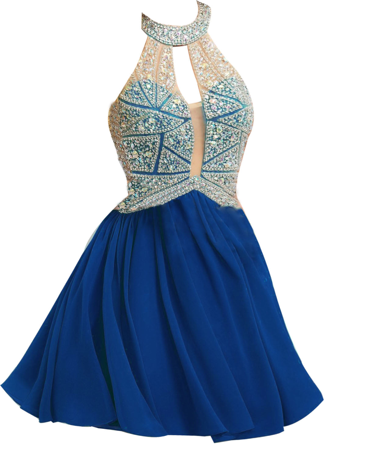 Siaoryne Chiffon A Line Vestido de fiesta corto con cuello alto y cuentas Vestidos de regreso a casa