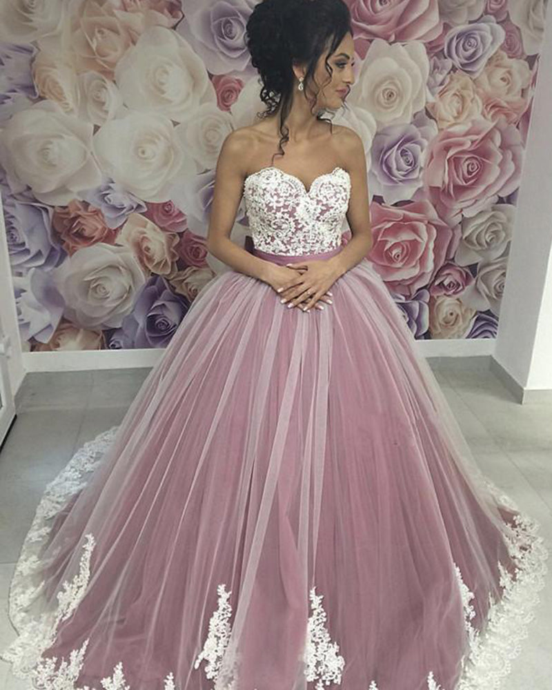 Vestido de novia romántico de encaje color marfil y rosa loto para mujer PL2154