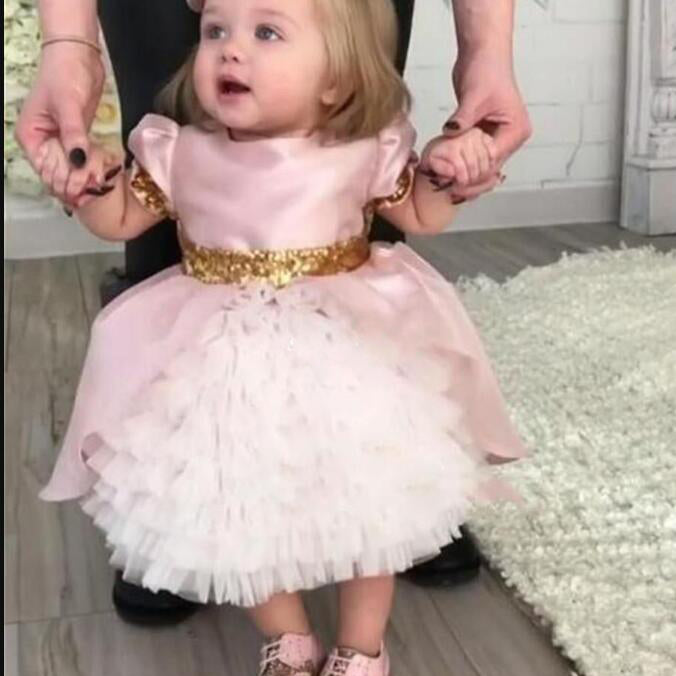 Vestido de fiesta para niña con vuelo en color rosa y marfil, vestido de primera comunión, vestido para niña de las flores