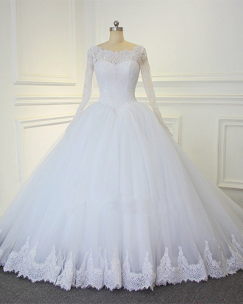 Luxury Lace Long Sleeves Bridal Dresses Ball Gown Wedding Dresses Cour ...