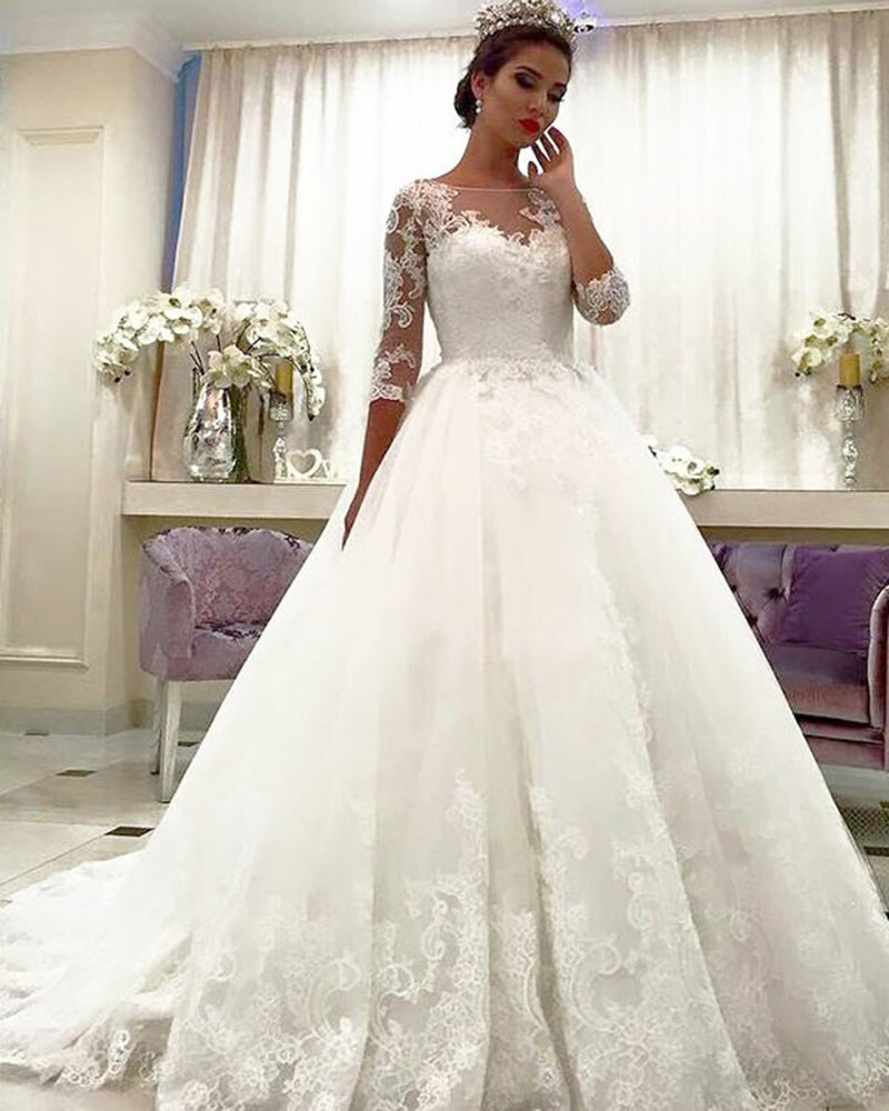 Lace Bridal Dresses With Long Sleeves Princess Wedding Gown Siaoryne Lace Bridal Dresses With Long Sleeves Princess Wedding Gown Siaoryne