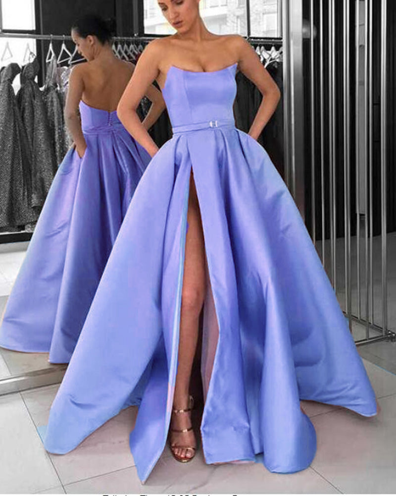 Lavender Strapless Formal Gowns Women 2019 Prom Dresses Long with Slit   Siaoryne