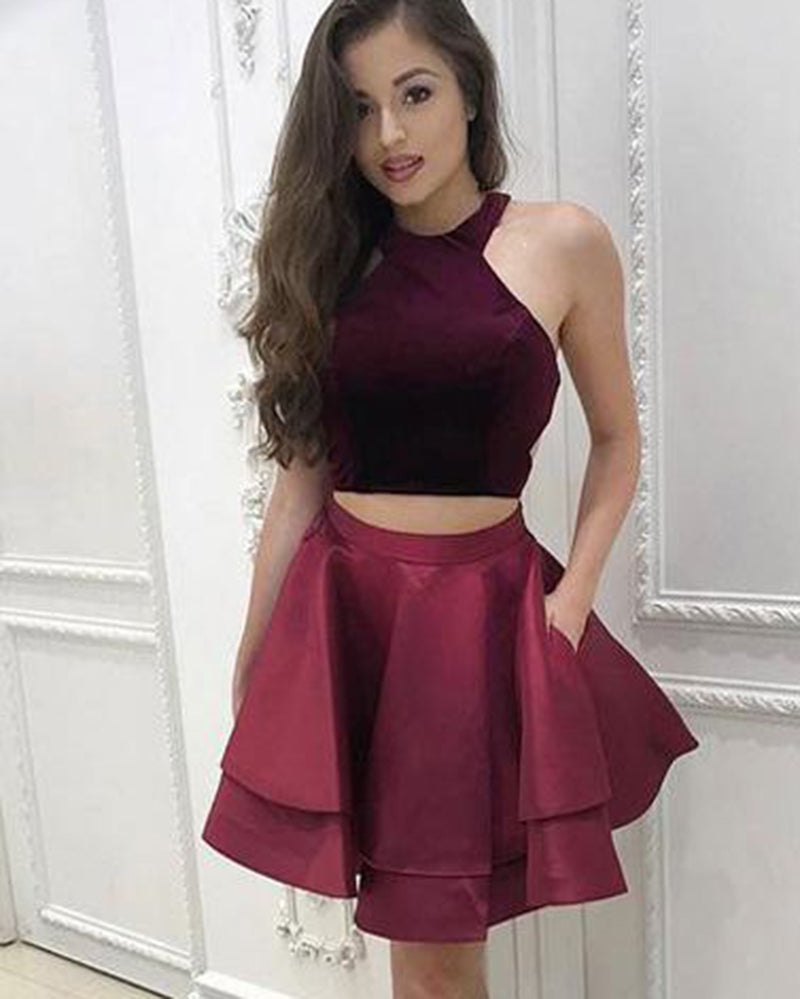 strapless open back dress Red Satin Buckle Strap Halter Mini Dress - Event Dresses main image 0