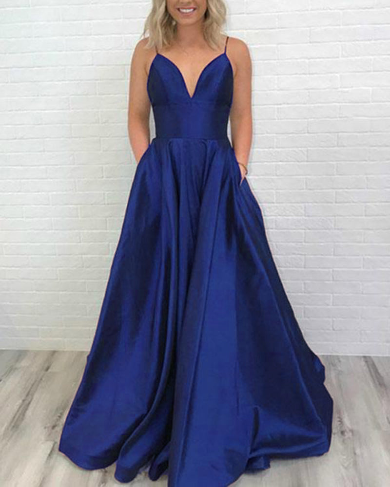 Fashion A Line Satin Long Girls Formal Prom Dress 2022 With Pocket PL5244