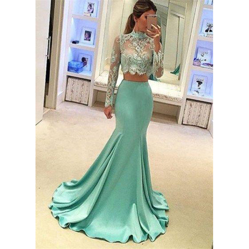Siaoryne LP003 Two Pieces Long Mermaid Mint Prom Dress Formal Evening