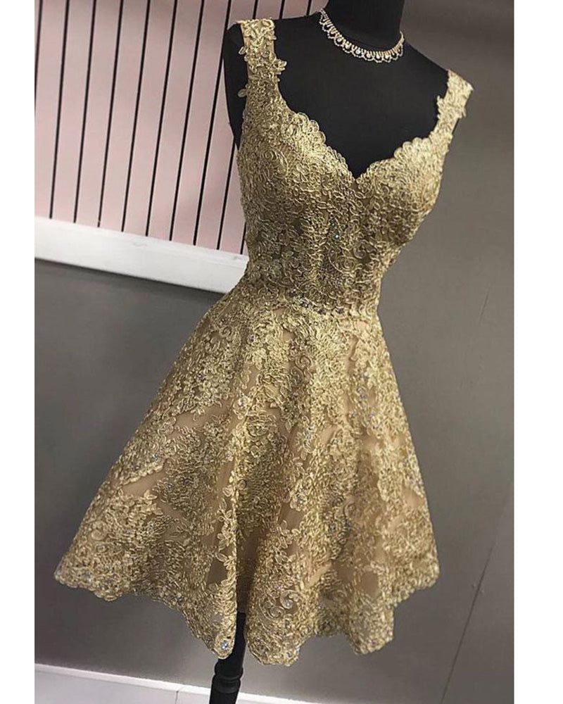 Gold Lace Homecoming Dress 8th grade Graduation Gown with Straps Vesti Siaoryne Gold Lace Homecoming Dress 8th grade Graduation Gown with Straps Vesti Siaoryne