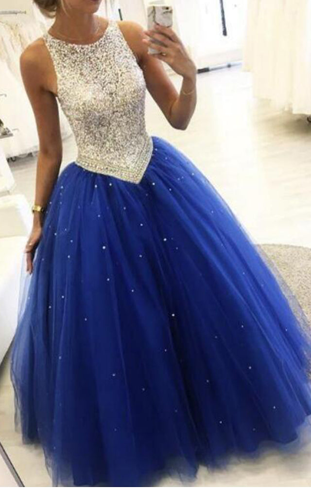 blue dress for baby girl Siaoryne Royal Blue Beaded Ball Gown Girls Sweet 16 Prom Party Dresses