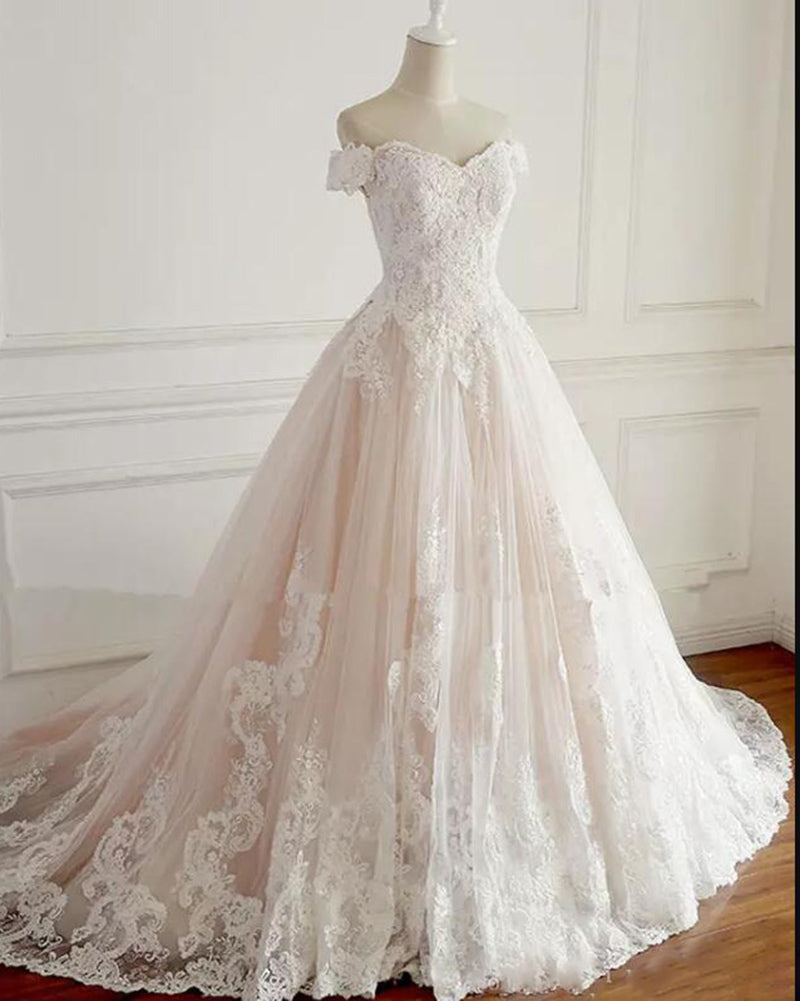open lace back dress White /Pink Two Colors Wedding Dresses lace Princess Bride Dresses WD2 –  Siaoryne