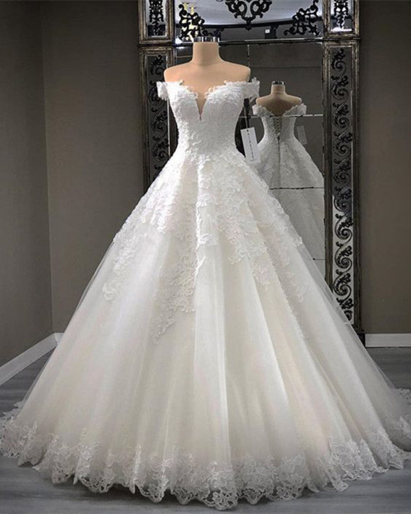 Vestidos de novia de encaje estilo princesa con hombros descubiertos 2019 Vestido de novia para mujer WD652